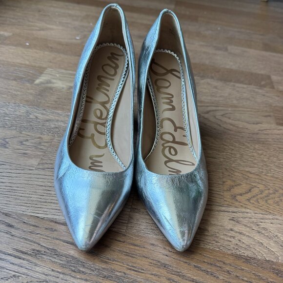 Sam Edelman Tatiana Metallic Silver Genuine Leather Block Heel Pump / Size: 10 - Picture 8 of 12